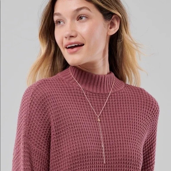 Hollister Mock Neck Waffle Knit Cropped Sweater Dusty Rose/Mauve XS - Picture 13 of 13